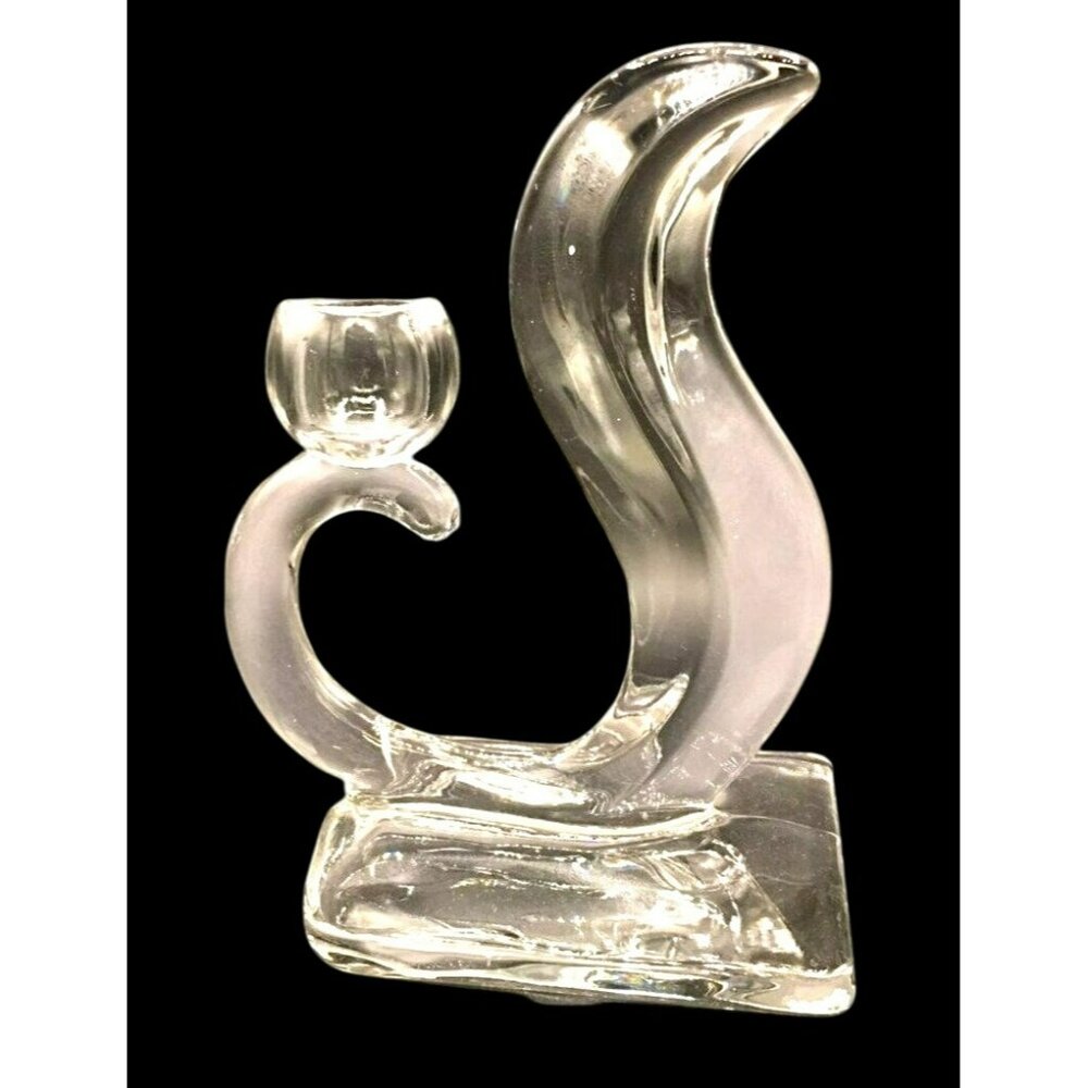 VTG Deco Candlestick Clear Glass USA New Martinsville-Viking #415 Flame Squirrel